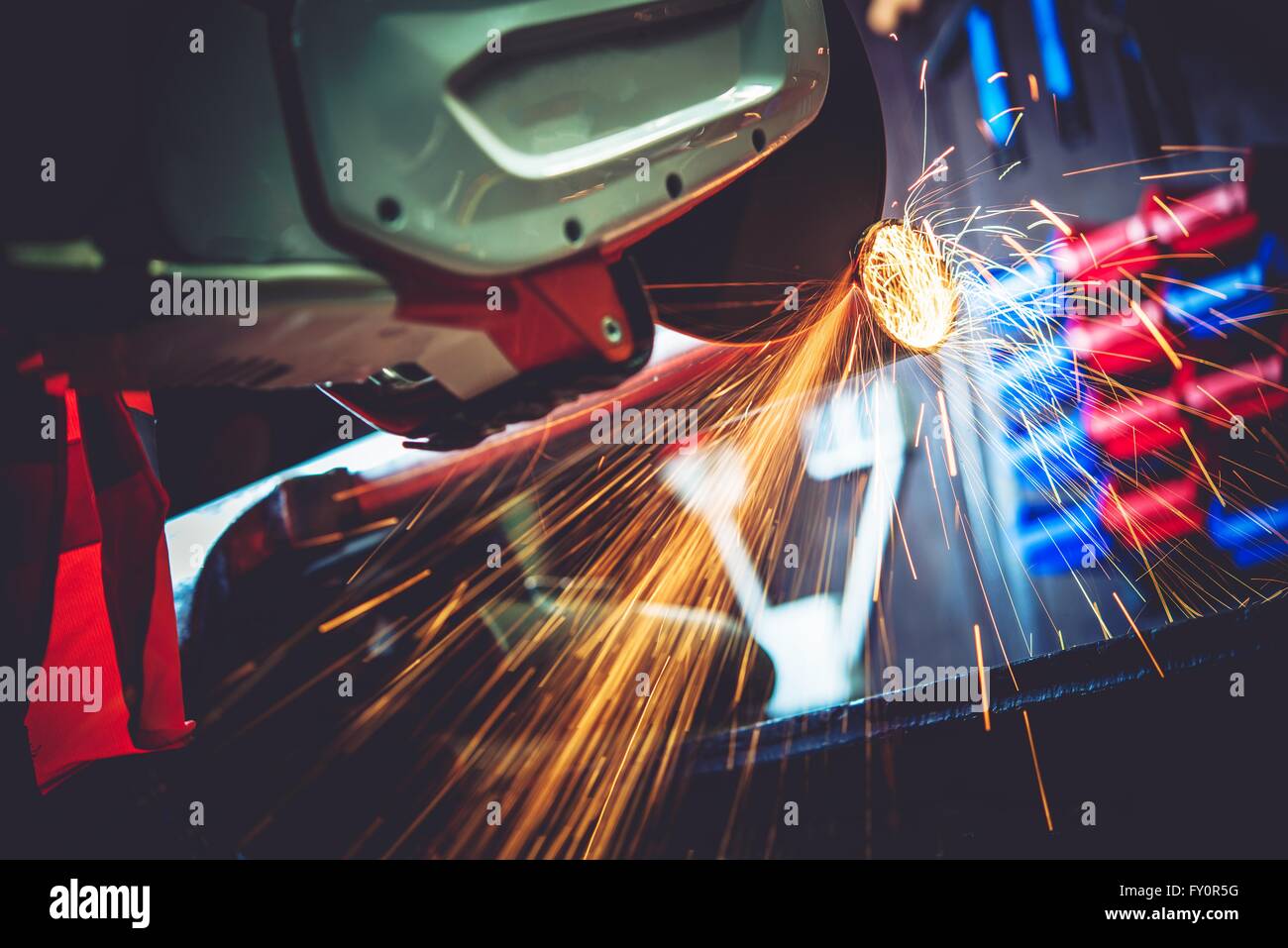 Garage Works Power Tool Metal Cut. Spinning Metal Cutting Tool. Pipe Cut. Construction Works