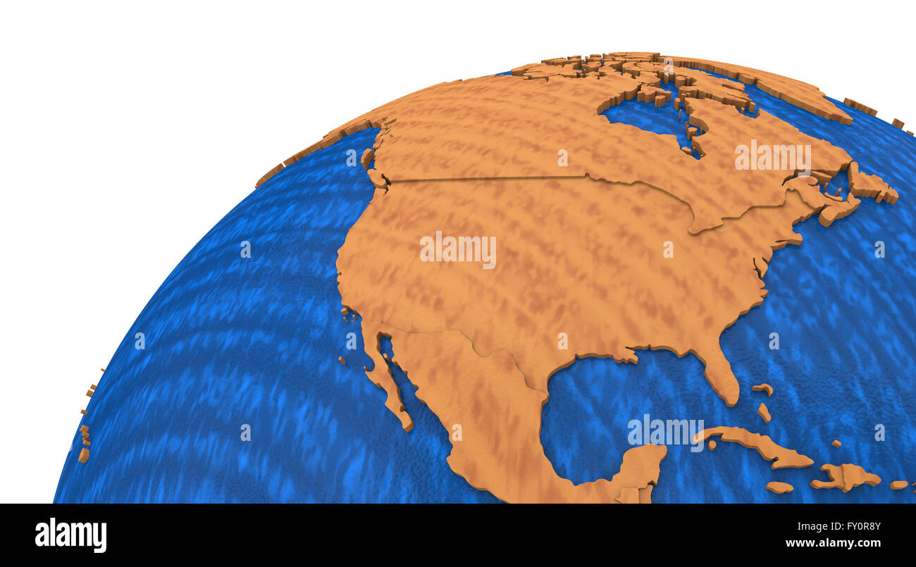North America on wooden model of planet Earth with embossed continents ...