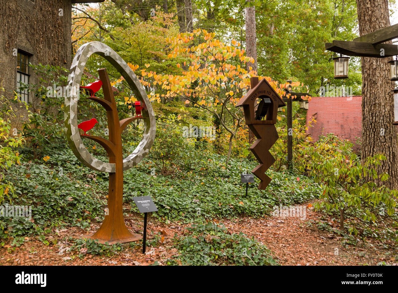 Outdoor sculpture garden at the Grovewood Gallery on the grounds of the