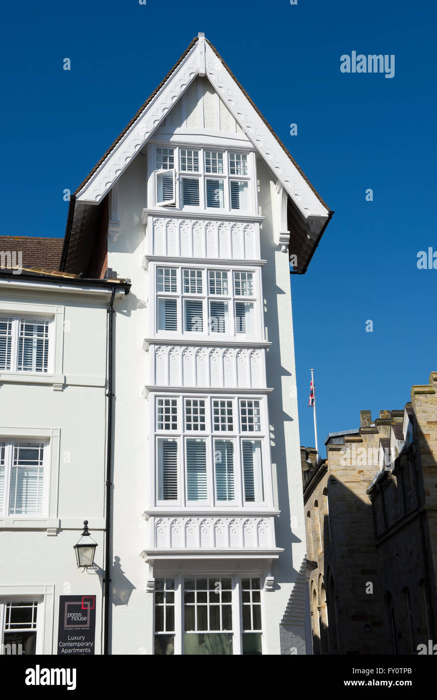 A tall 4 storey narrow buidling on The Causeway, Horsham, West Sussex, UK Stock Photo