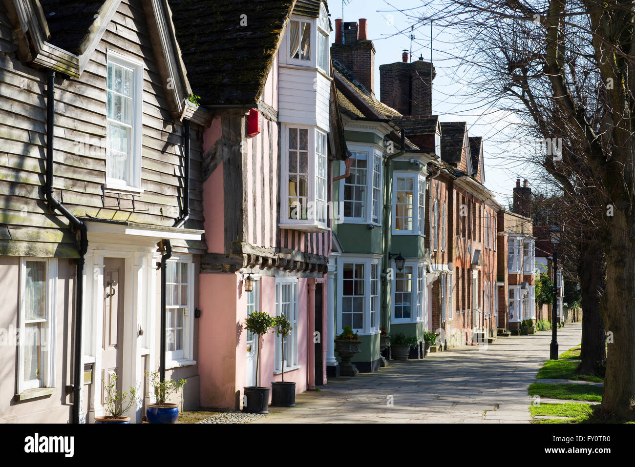 Pastel coloured houses on the historic Causeway in the market town of