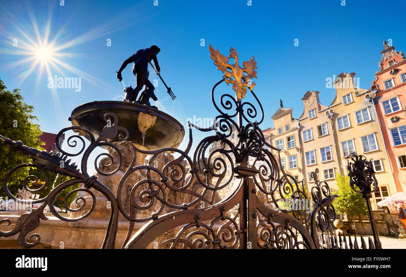 Neptune Fountain, Old Town in Gdansk, Poland Stock Photo