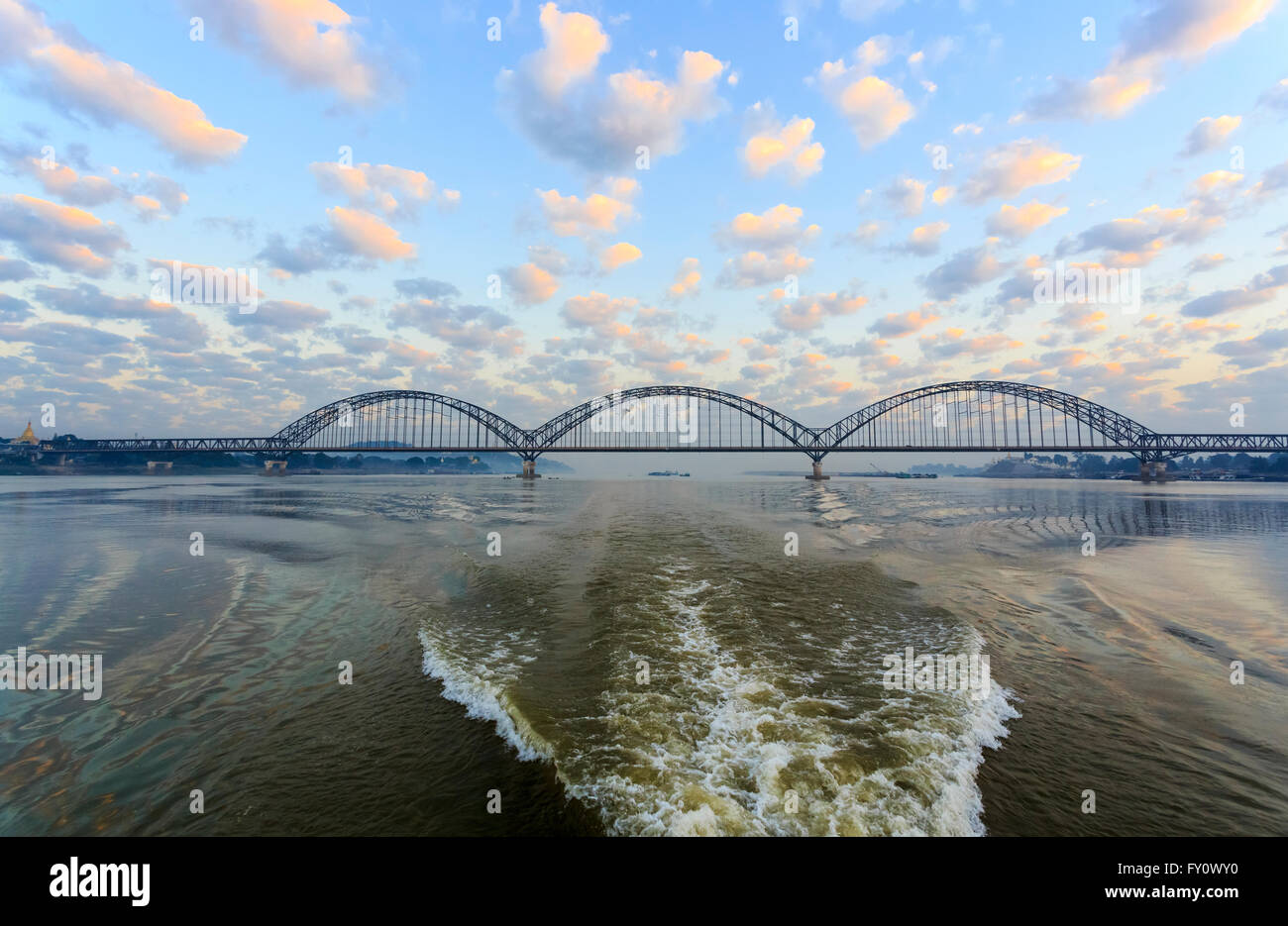 Irrawaddy (or Yadanabon ) Bridge over the Irrawaddy River, Sagaing, near Mandalay, Myanmar (Burma) Stock Photo