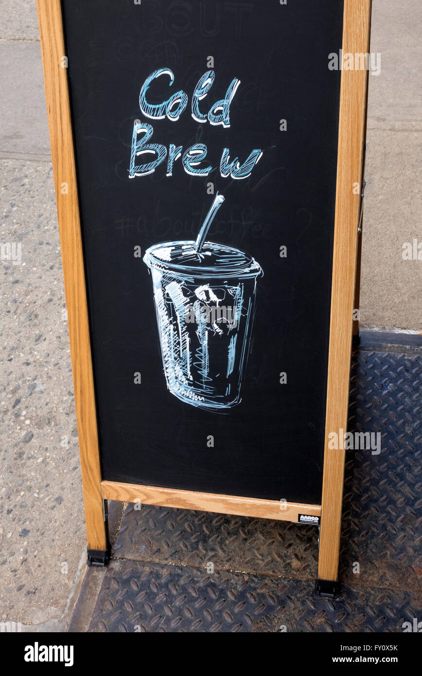 Chalk sign advertising cold brew coffee Stock Photo Alamy