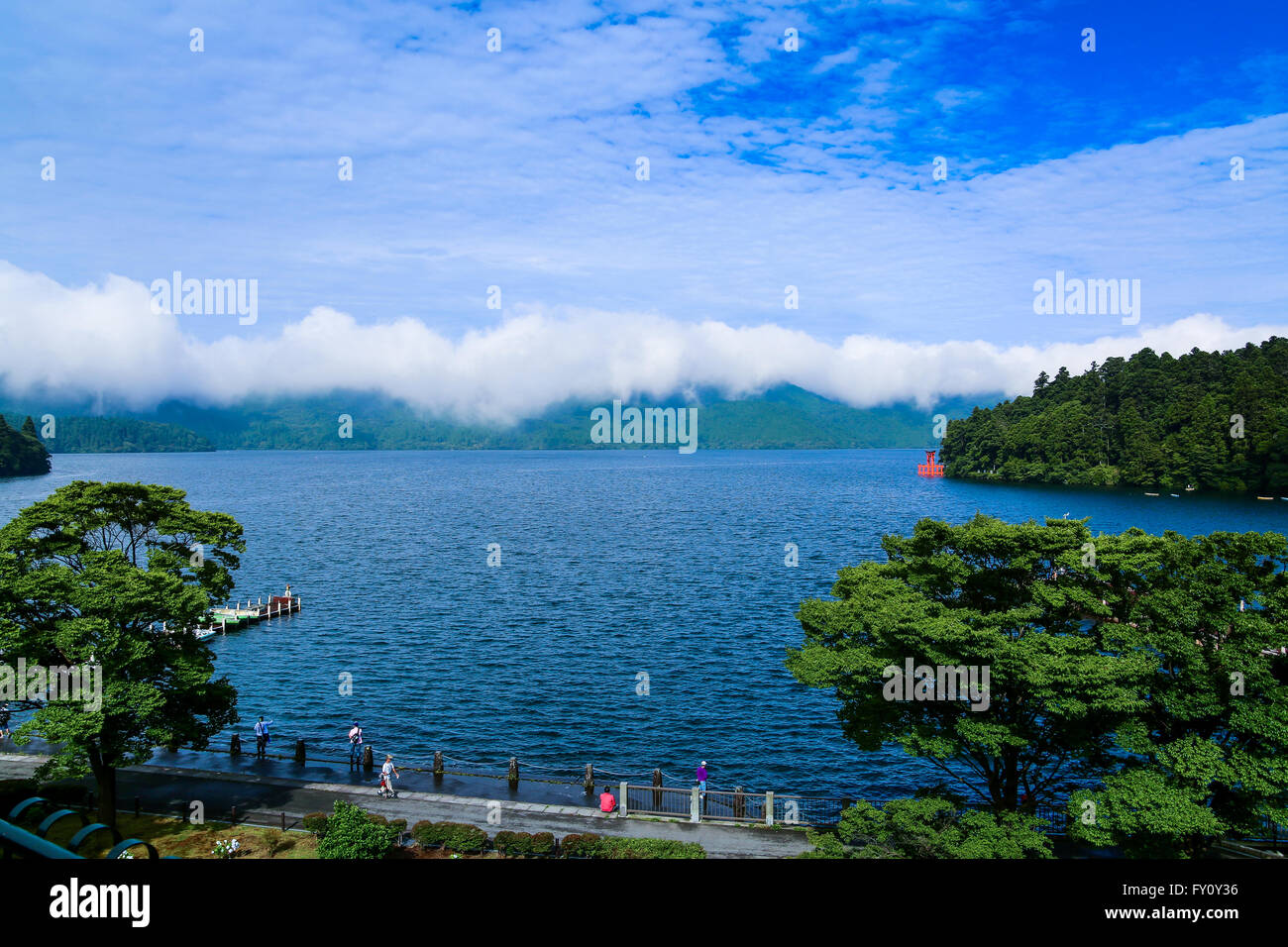 Nice view to the lake of Asi, Hakone, Japan Stock Photo