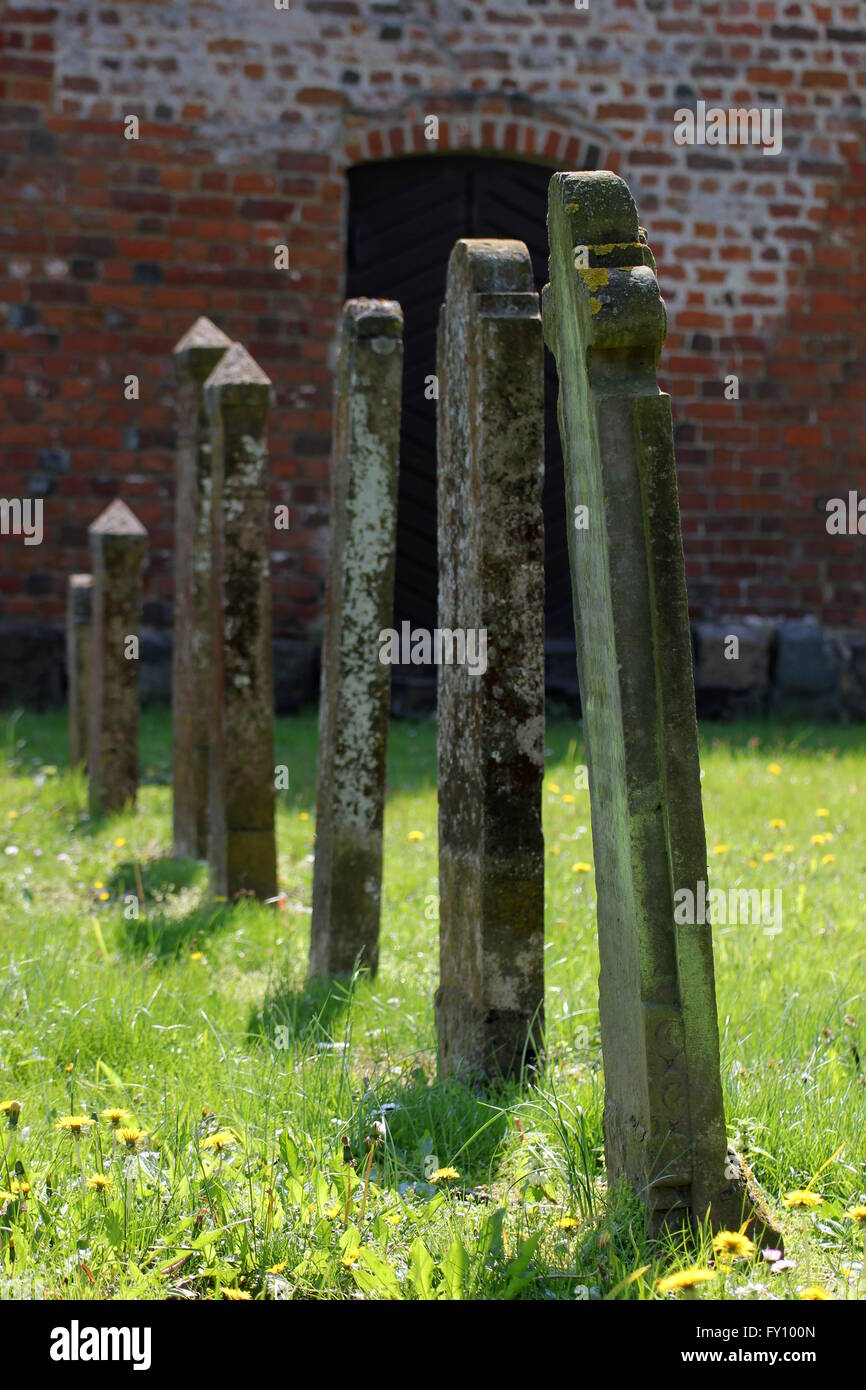 Tombstones from the 18th and 19th century in a churchyard near Greifswald, Mecklenburg-Vorpommern, Germany. Stock Photo