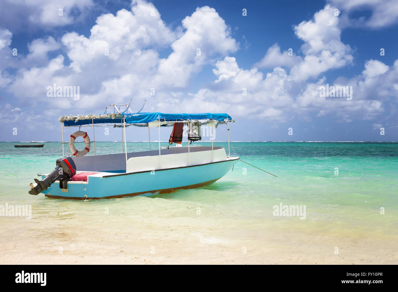 sub charter boat on the sea in mauritius tropical island Stock Photo