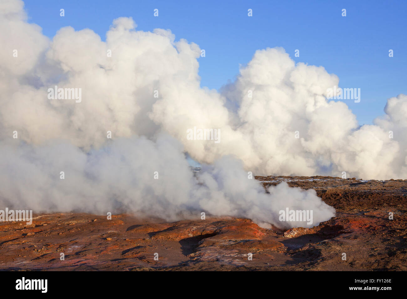 Steam vents / fumaroles at Gunnuhver, geothermal area and center of the Reykjanes Volcanic System, Iceland Stock Photo