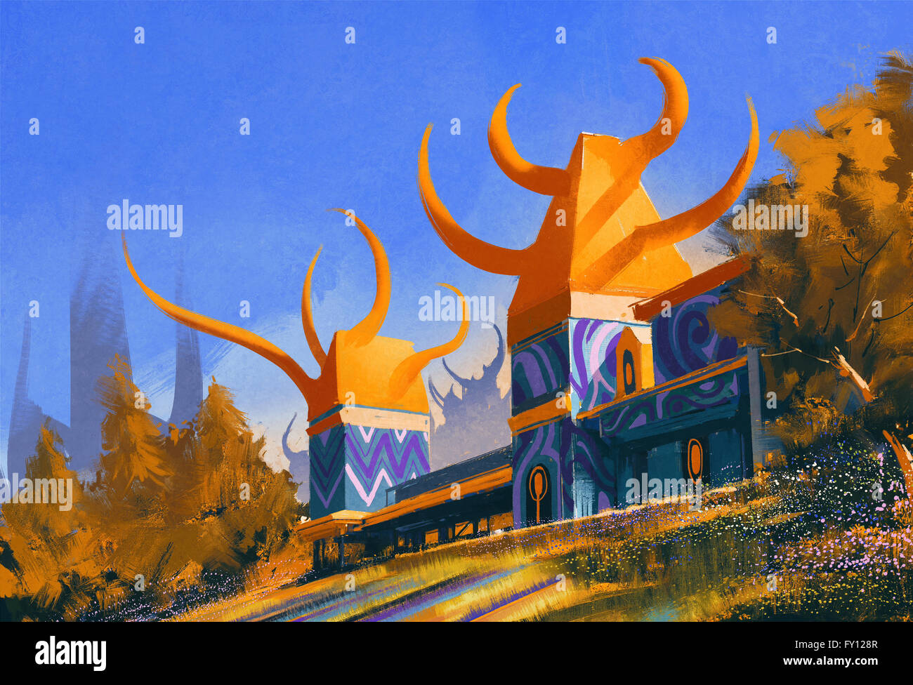 fantasy castle,illustration painting Stock Photo