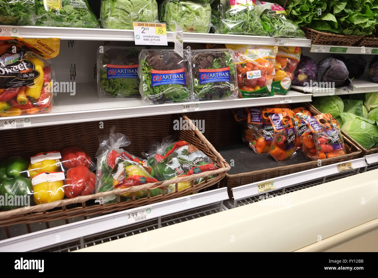 Fresh produce on display in a Florida supermarket, April 2016 Stock