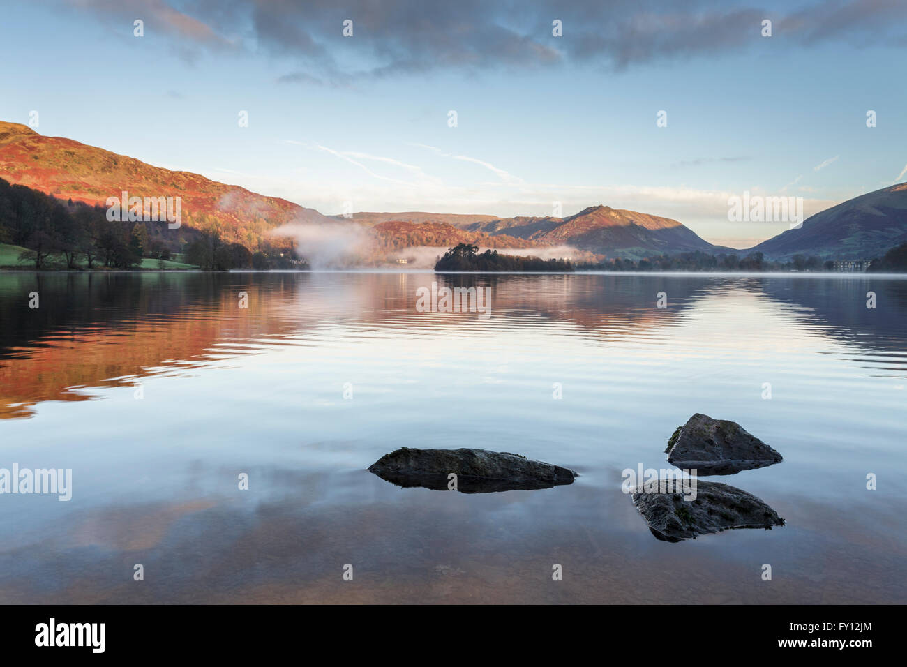 Early morning at Grasmere Lake, Grasmere, Lake District, Cumbria, England UK Stock Photo