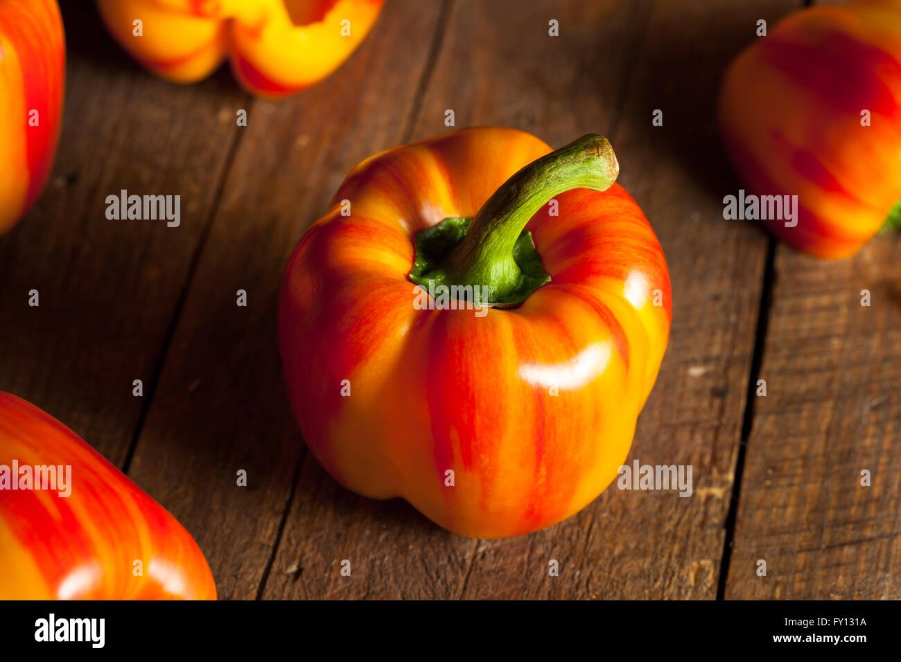 Raw Organic Striped Red Bell Pepper Ready to Cook With Stock Photo