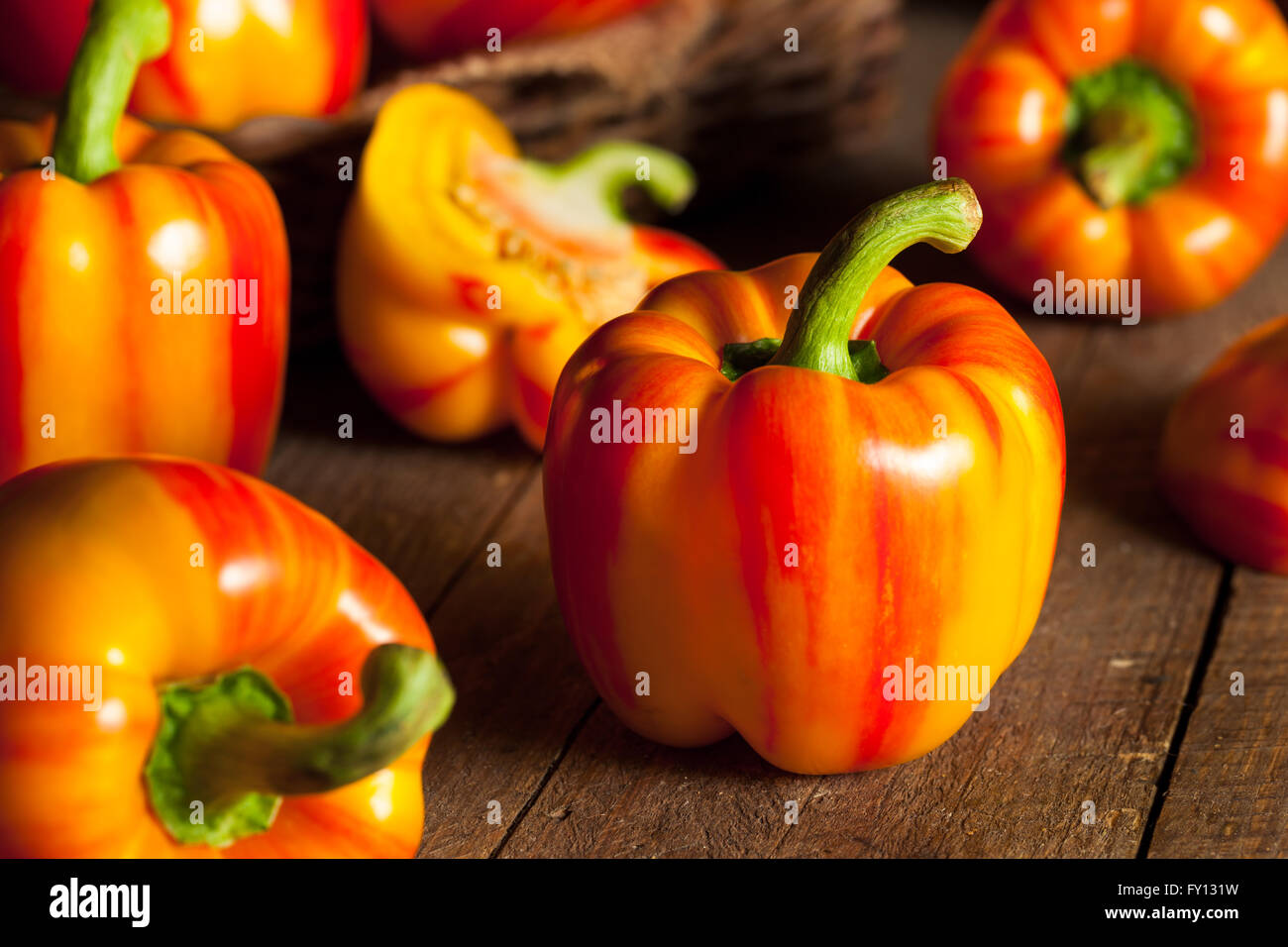 Raw Organic Striped Red Bell Pepper Ready to Cook With Stock Photo