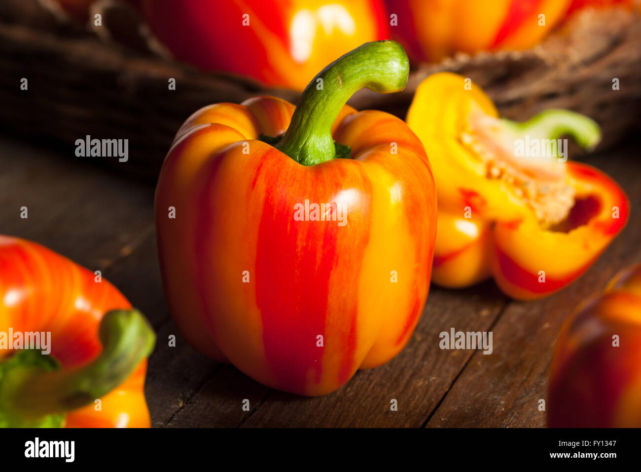 Raw Organic Striped Red Bell Pepper Ready to Cook With Stock Photo