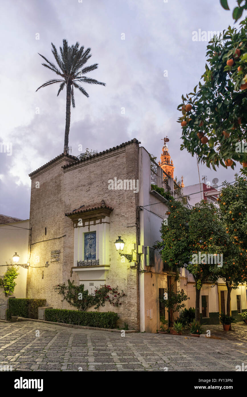 Old city center, Barrio Santa Cruz, cathedral, Seville, Andalucia, Spain, Stock Photo