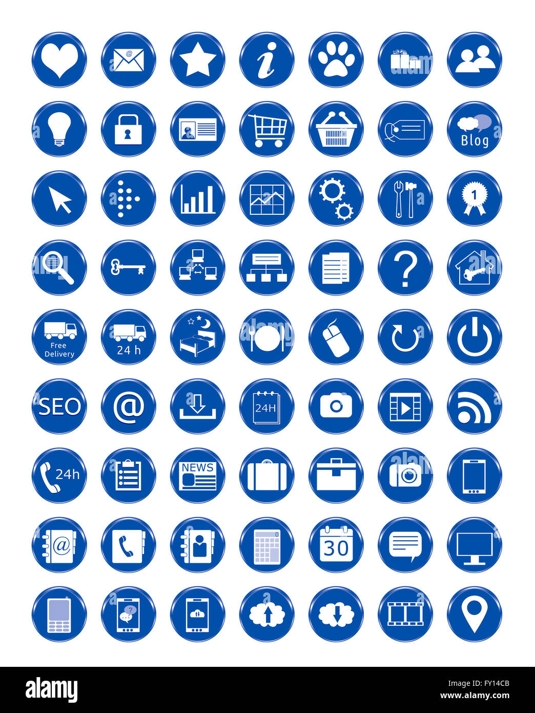Set of web icons in blue color Stock Photo - Alamy