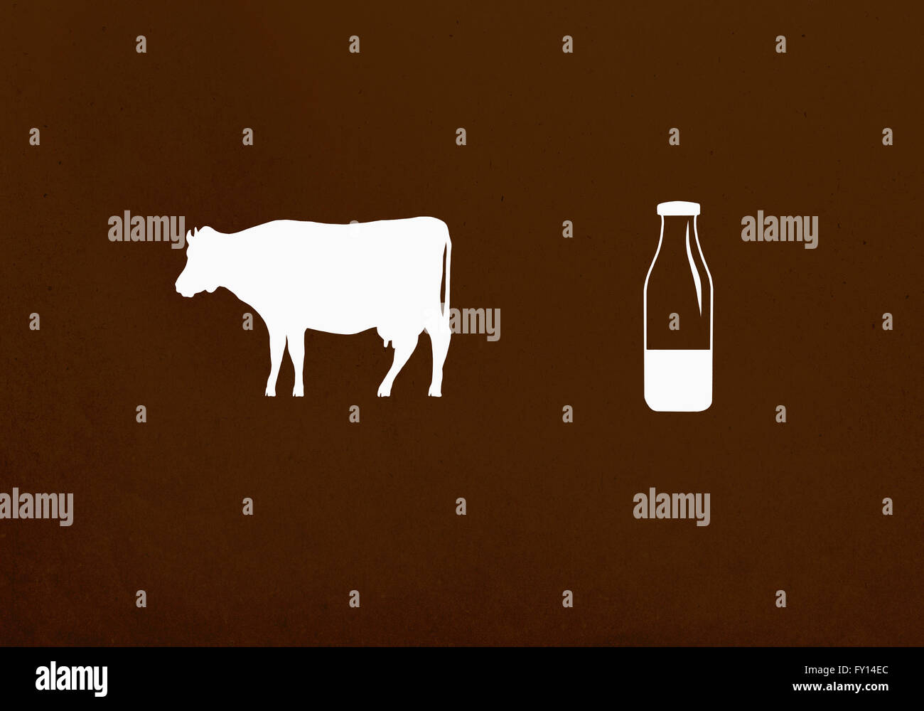 Cow and milk bottle against brown background Stock Photo Alamy