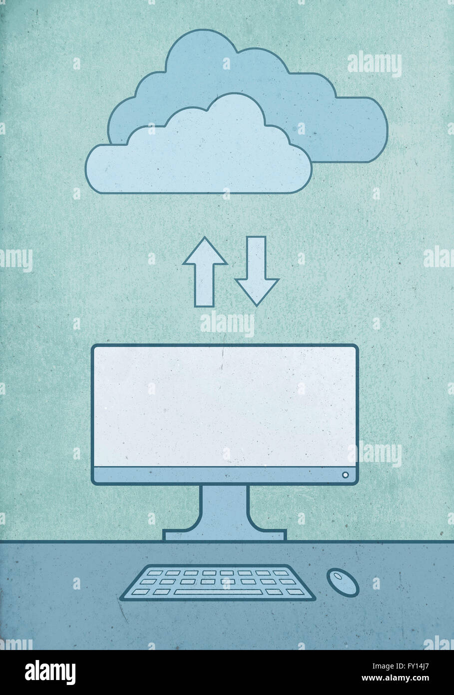 Cloud computing with desktop PC against blue background Stock Photo
