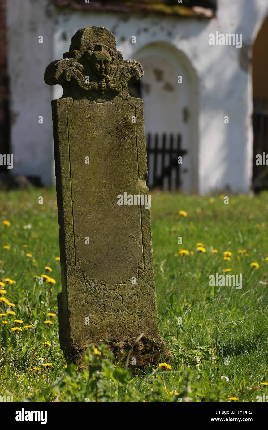 Tombstones from the 18th and 19th century in a churchyard near Greifswald, Mecklenburg-Vorpommern, Germany. Stock Photo