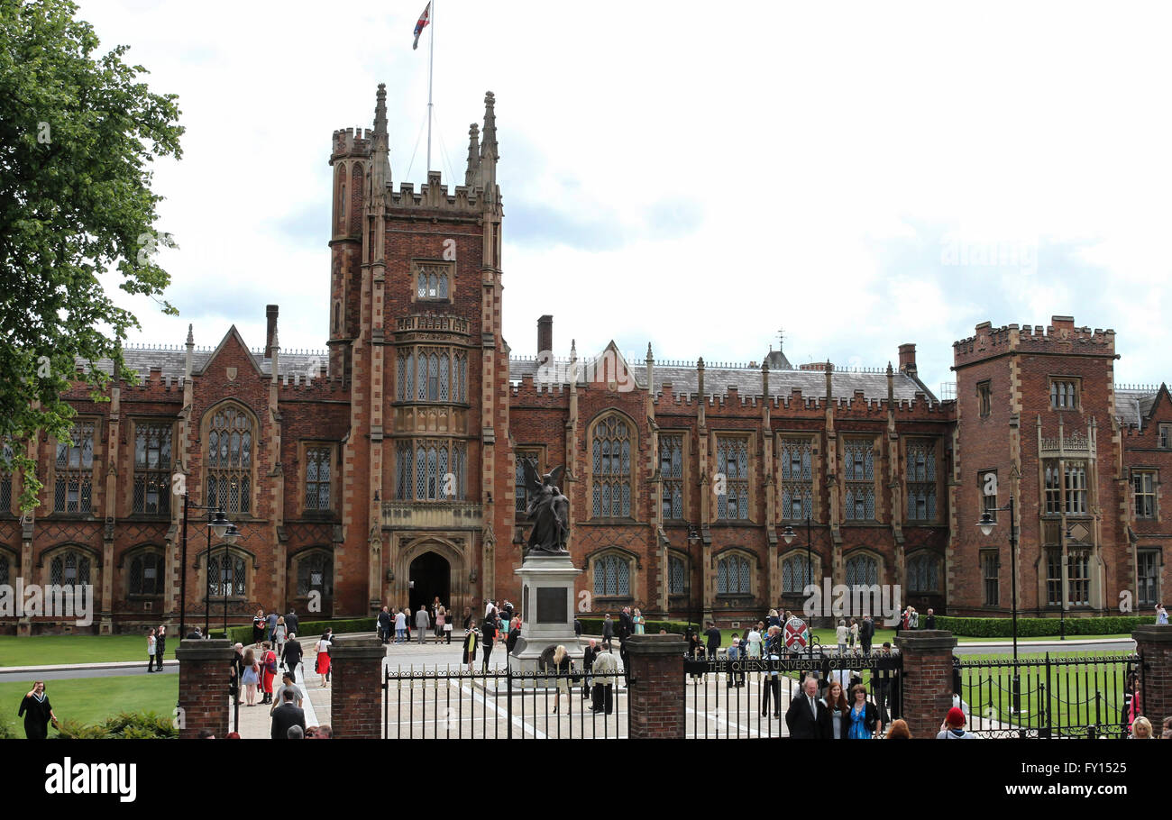 Students graduating The Queen's University of Belfast on a summer graduation day. Stock Photo