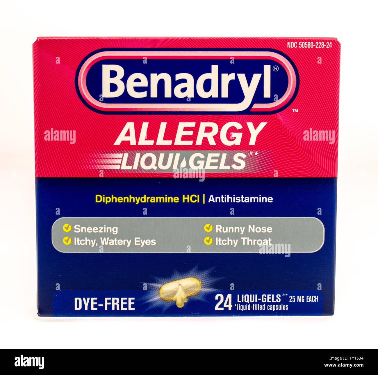 Winneconne, WI 1 Oct 2015 Box of Benadryl allergy liquid gel capsules
