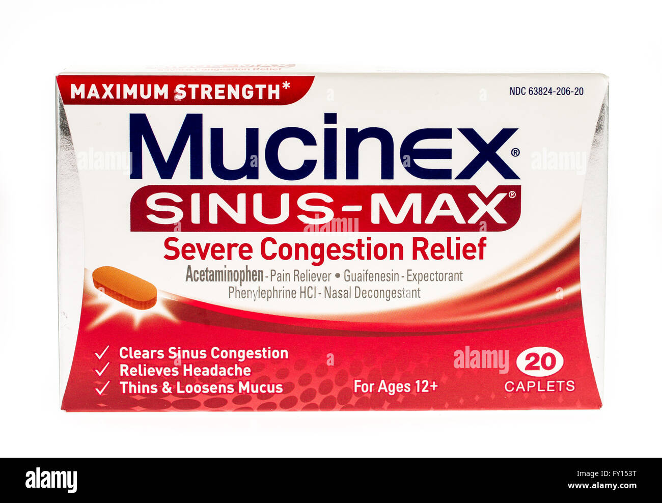 Winneconne, WI -15 Oct 2015:  Box of Mucinex sinus-max congestion relief. Stock Photo