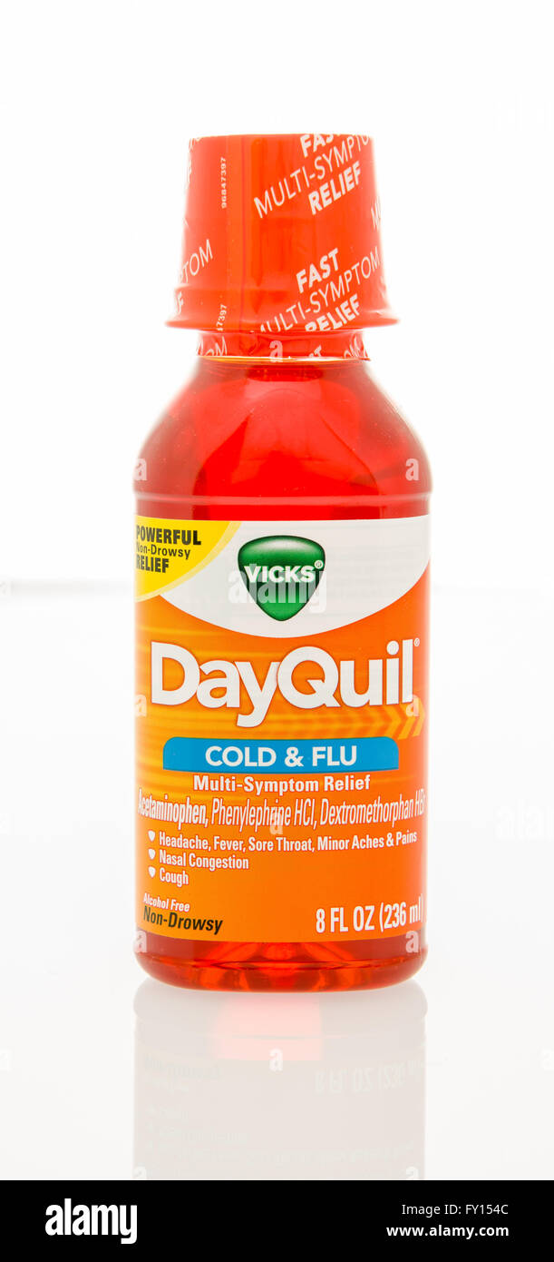 Winneconne, WI - 29 Jan 2016: A bottle of DayQuil cold and flu medicine