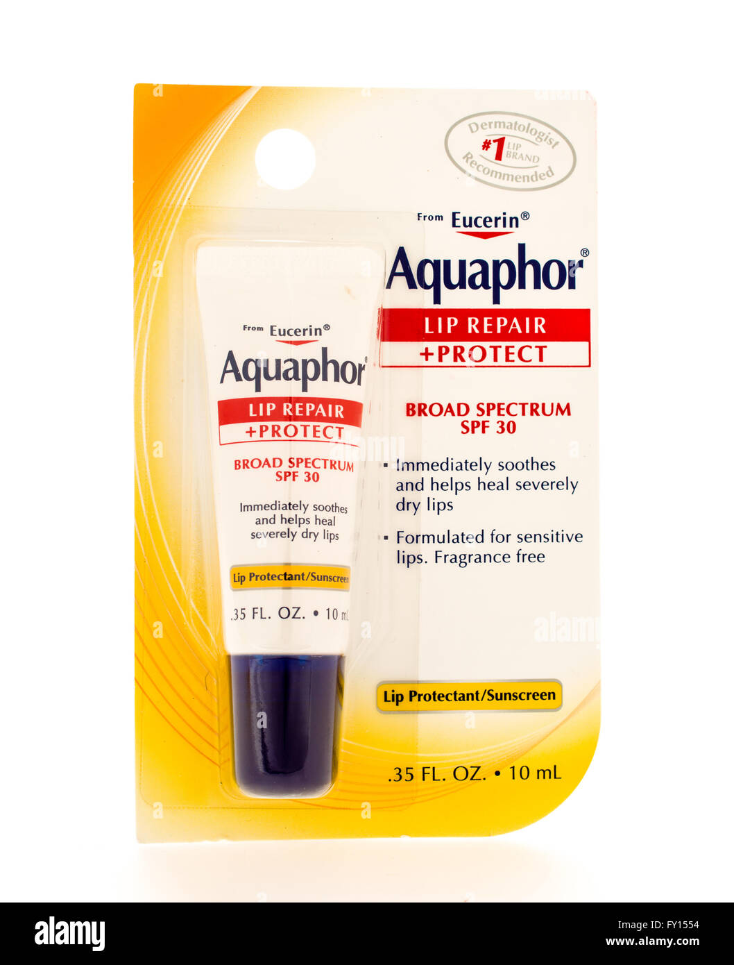 Winneconne, WI - 9 August 2015:  Package of Aquaphor lip protectant with sunscreen Stock Photo