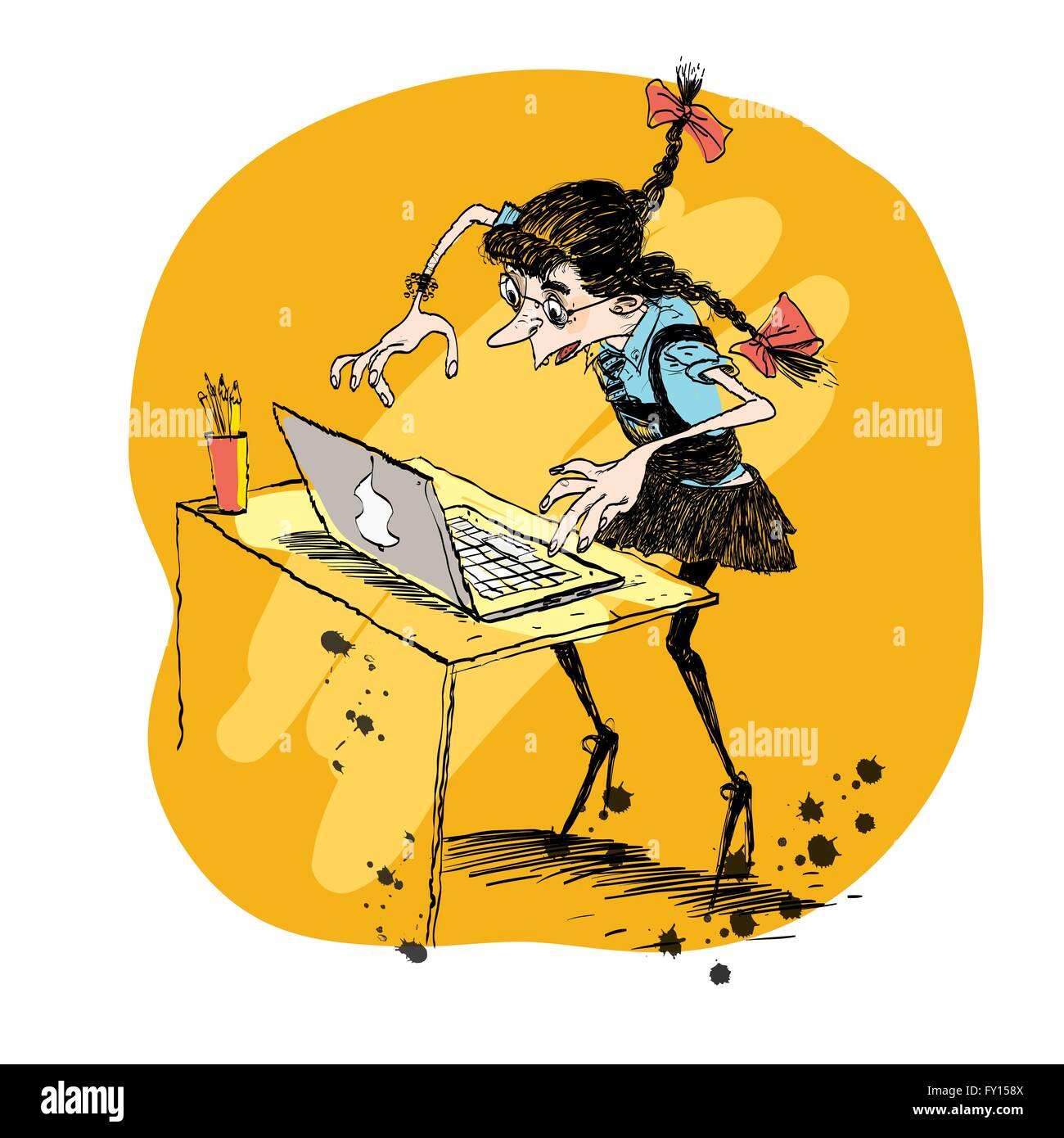Girl and laptop vector illustration Stock Vector Image & Art Alamy