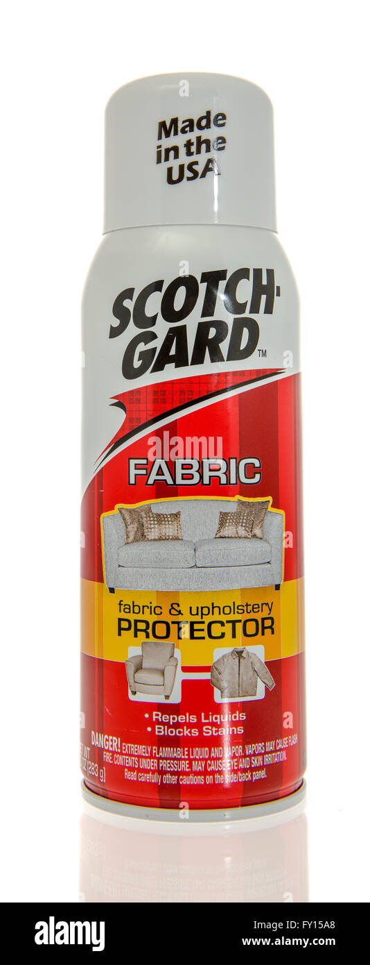 Winneconne, WI -31 Oct 2015: Spray can of Scotch Gard protectant. Stock Photo