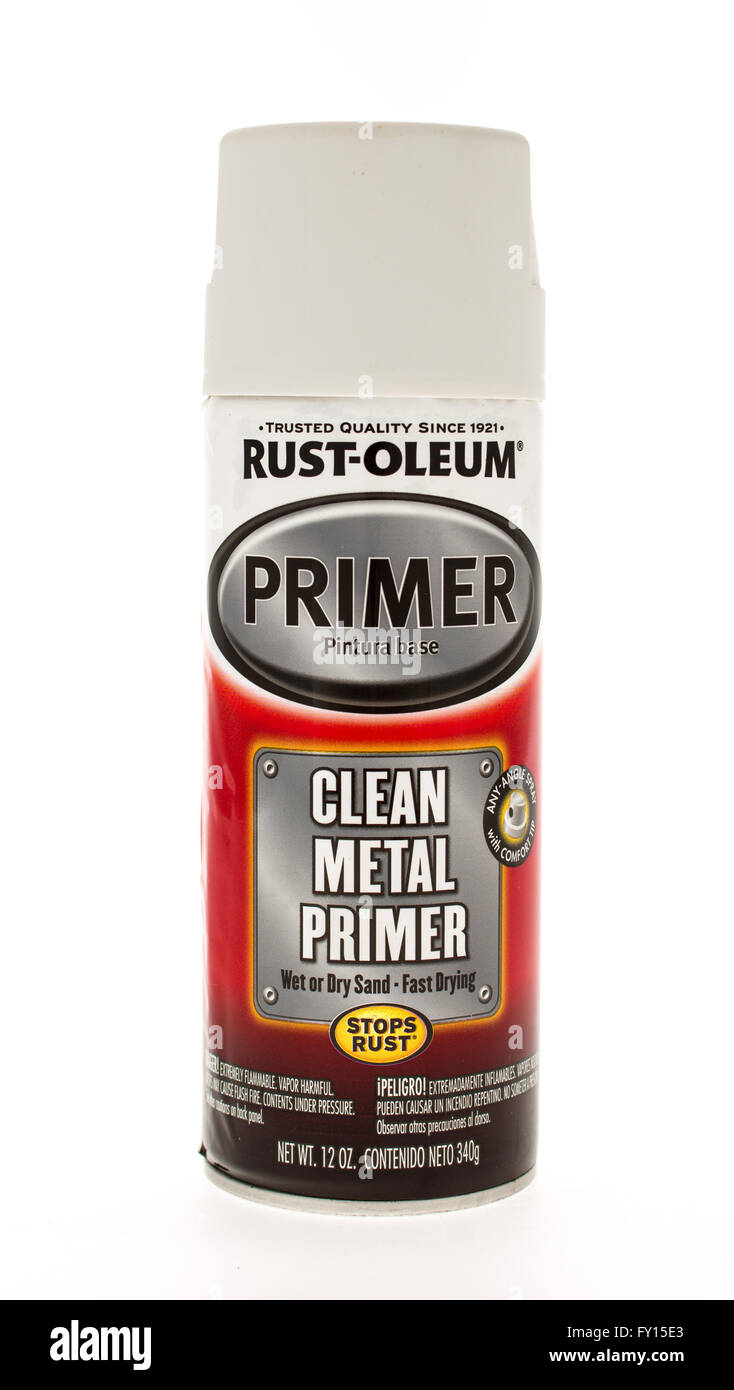 Winneconne, WI - 15 May 2015:  Can of Rust Oleum clean metal primer Stock Photo