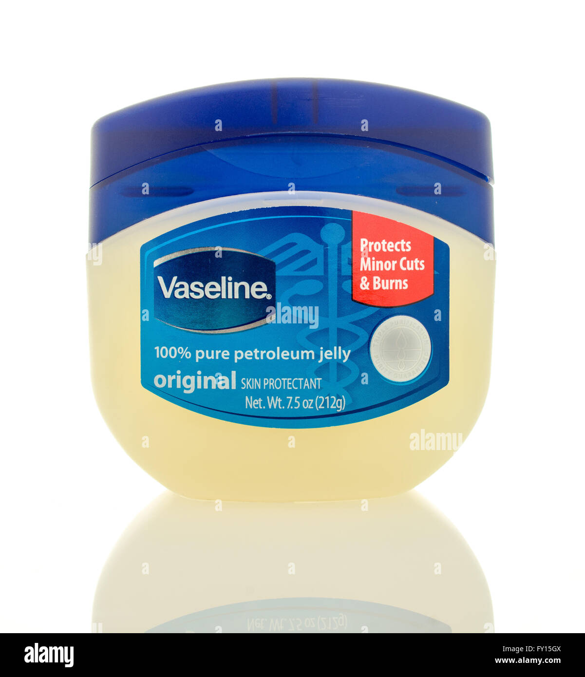 Winneconne, WI - 2 March 2016:  A jar of Vaseline with the medical / EMT symbol on the jar.  An updated jar over the past 20 yea Stock Photo