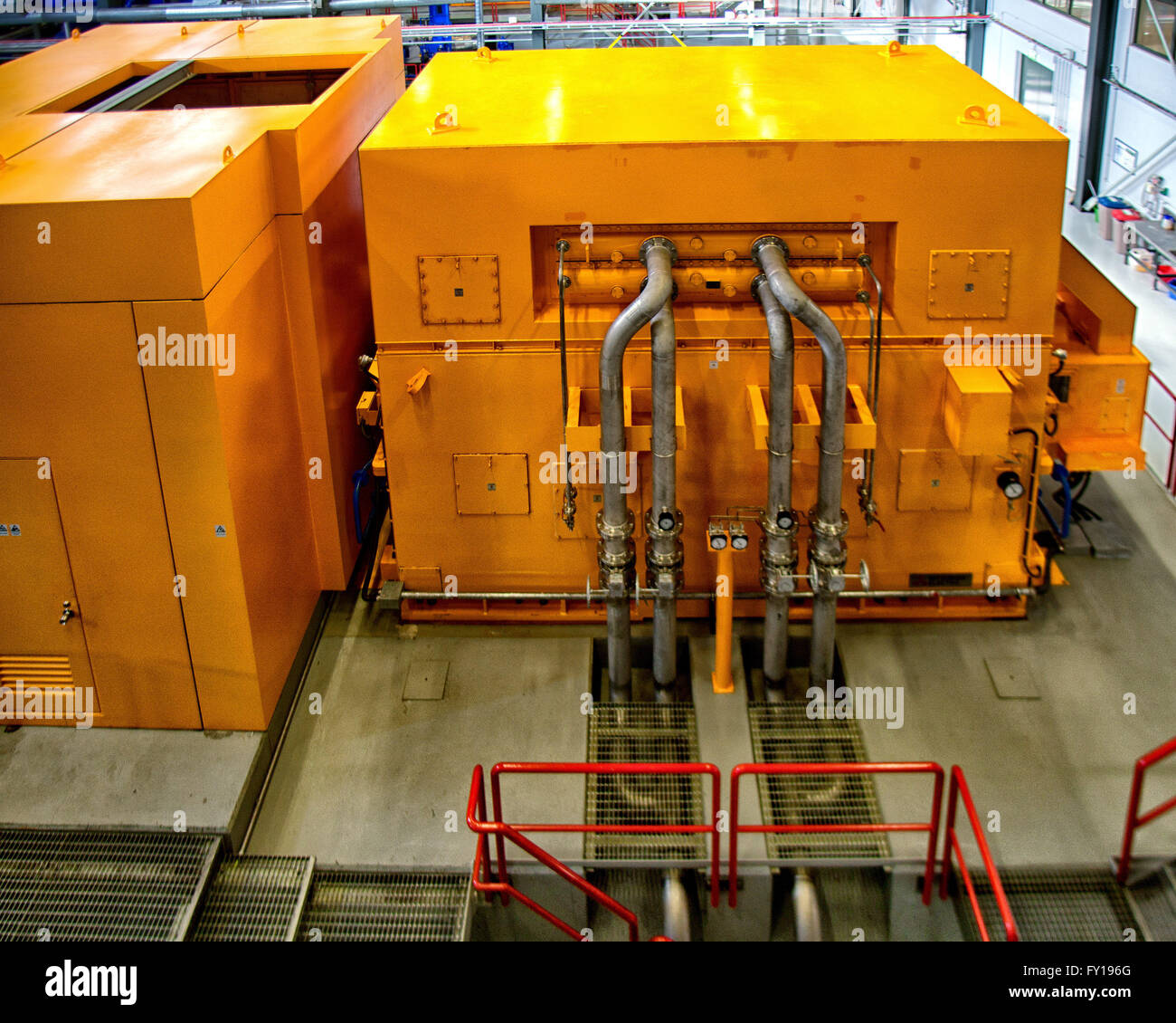 Turbines and generators in the Hellisheidi Geothermal Power Plant. In ...