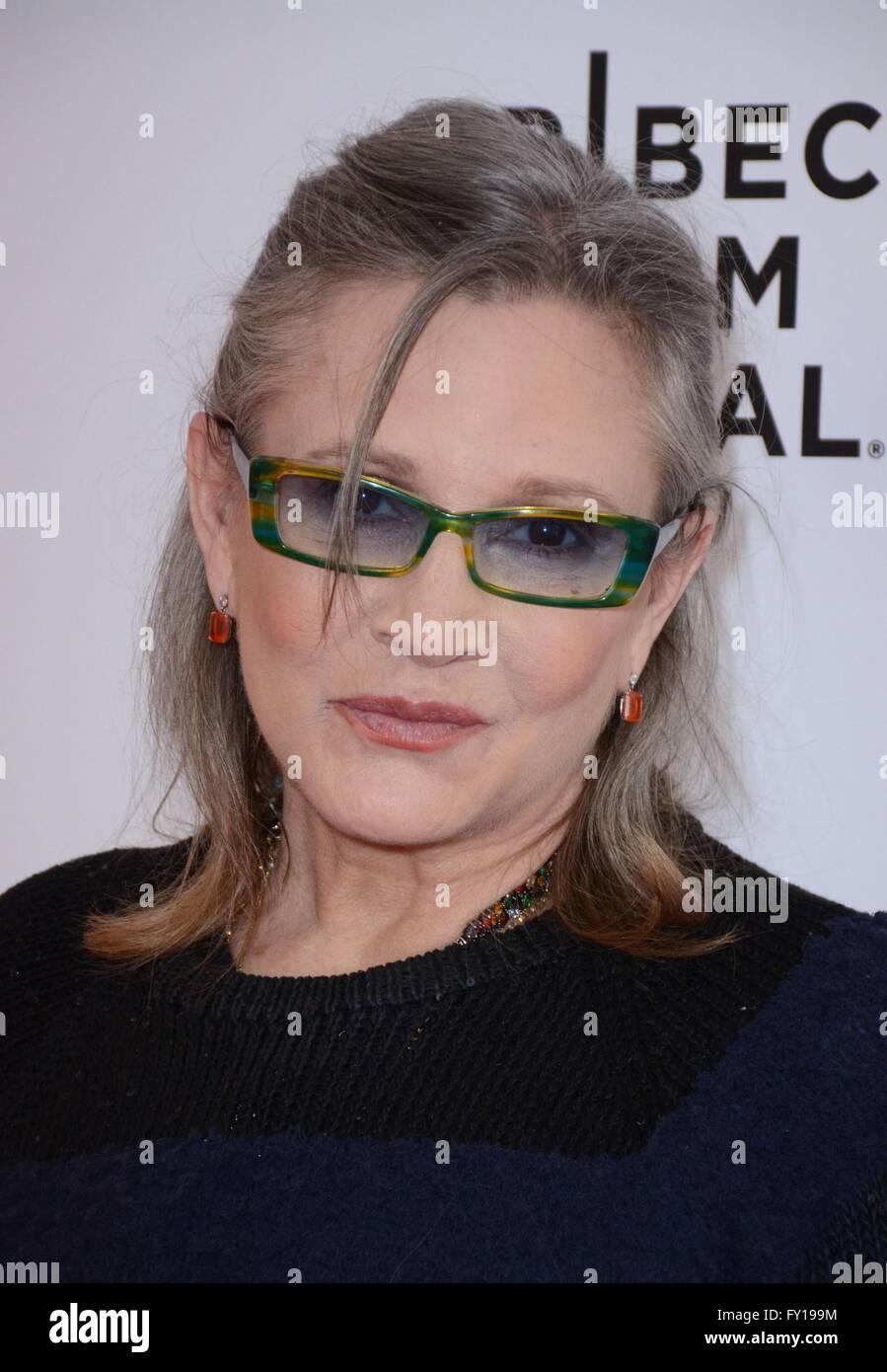 New York, NY, USA. 19th Apr, 2016. Carrie Fisher at arrivals for Tribeca Tune In: CATASTROPHE Season 2 Screening at 2016 Tribeca Film Festival, The School of Visual Arts (SVA) Theatre, New York, NY April 19, 2016. Credit:  Derek Storm/Everett Collection/Alamy Live News Stock Photo