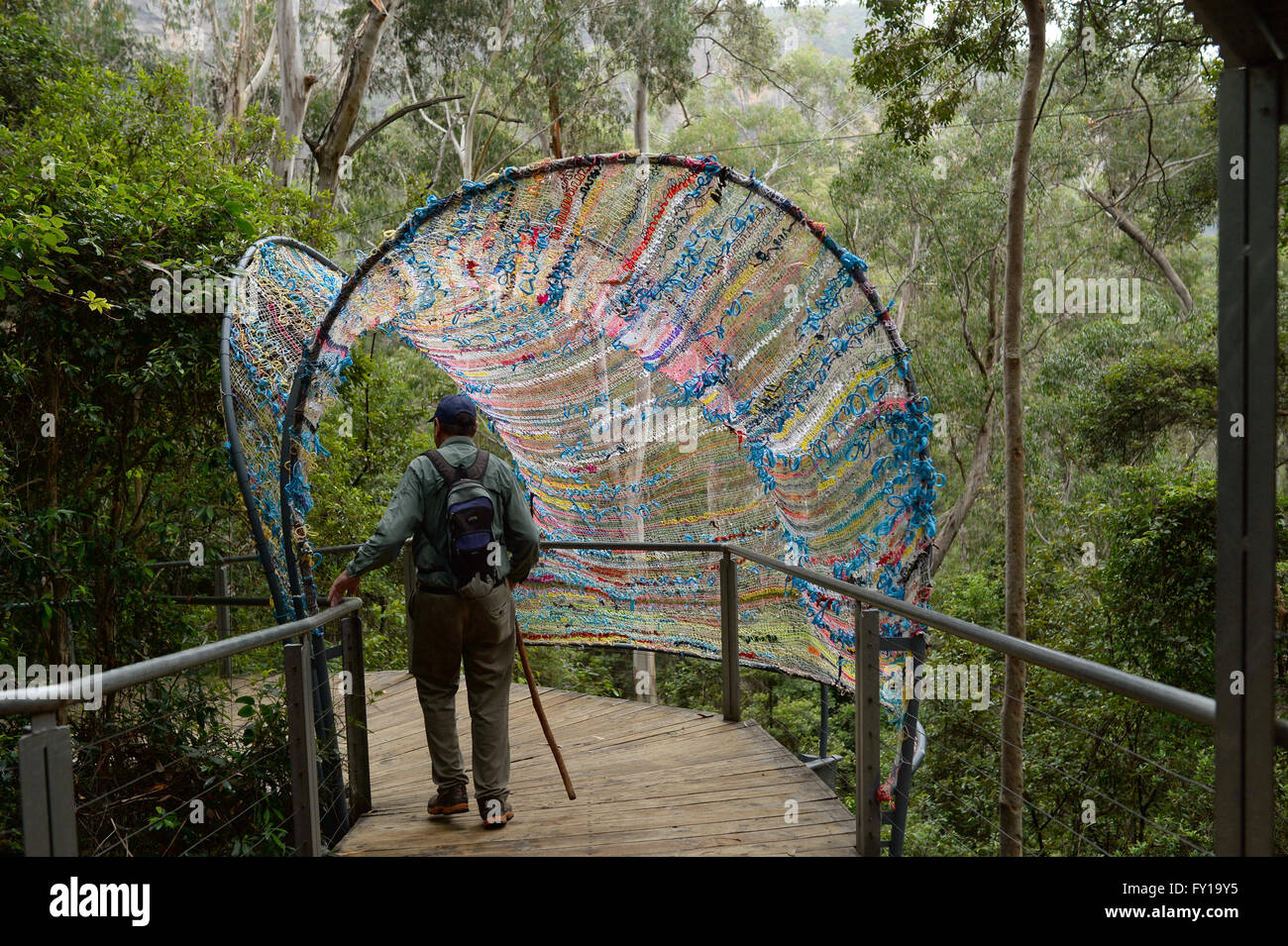 An artwork titled «Tunnel of Love» by Australian artist Kevina Jo-Smith at the Sculpture at the Scenic World exhibition in a rainforest in Australia, April 7, 2016. It is one of the 28 sculptures being exhibited at the Scenic World, a privately-owned tourist attraction, in the Blue Mountains region, some 100 kilometers west of Sydney. Photo: SUBEL BHANDARI/dpa Stock Photo