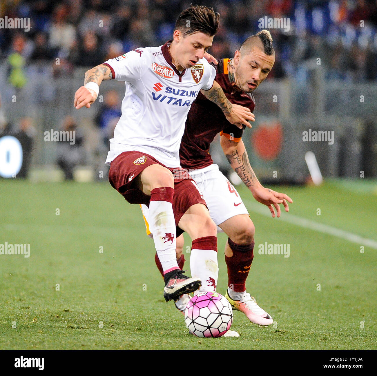 Rome, Italy. 20 april, 2016: Daniele Baselli (left) and Radja 
