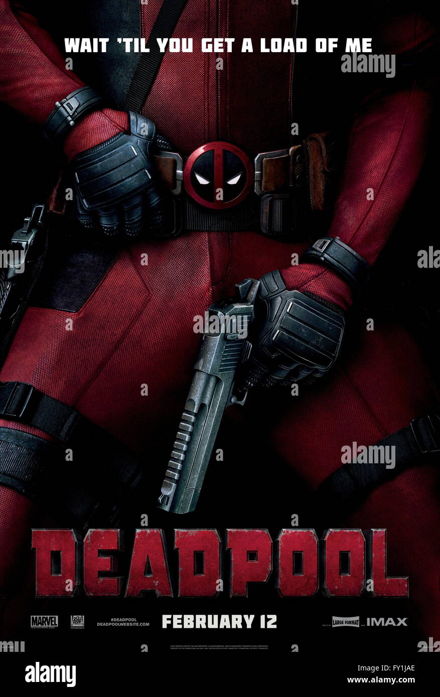 RELEASE DATE: February 12, 2016 TITLE: Deadpool STUDIO: Twentieth Century Fox Film DIRECTOR: Tim Miller PLOT: A former Special Forces operative turned mercenary is subjected to a rogue experiment that leaves him with accelerated healing powers, adopting the alter ego Deadpool PICTURED: Ryan Reynolds as Wade Wilson / Deadpool  (Credit Image: c Twentieth Century Fox Film/Entertainment Pictures/) Stock Photo