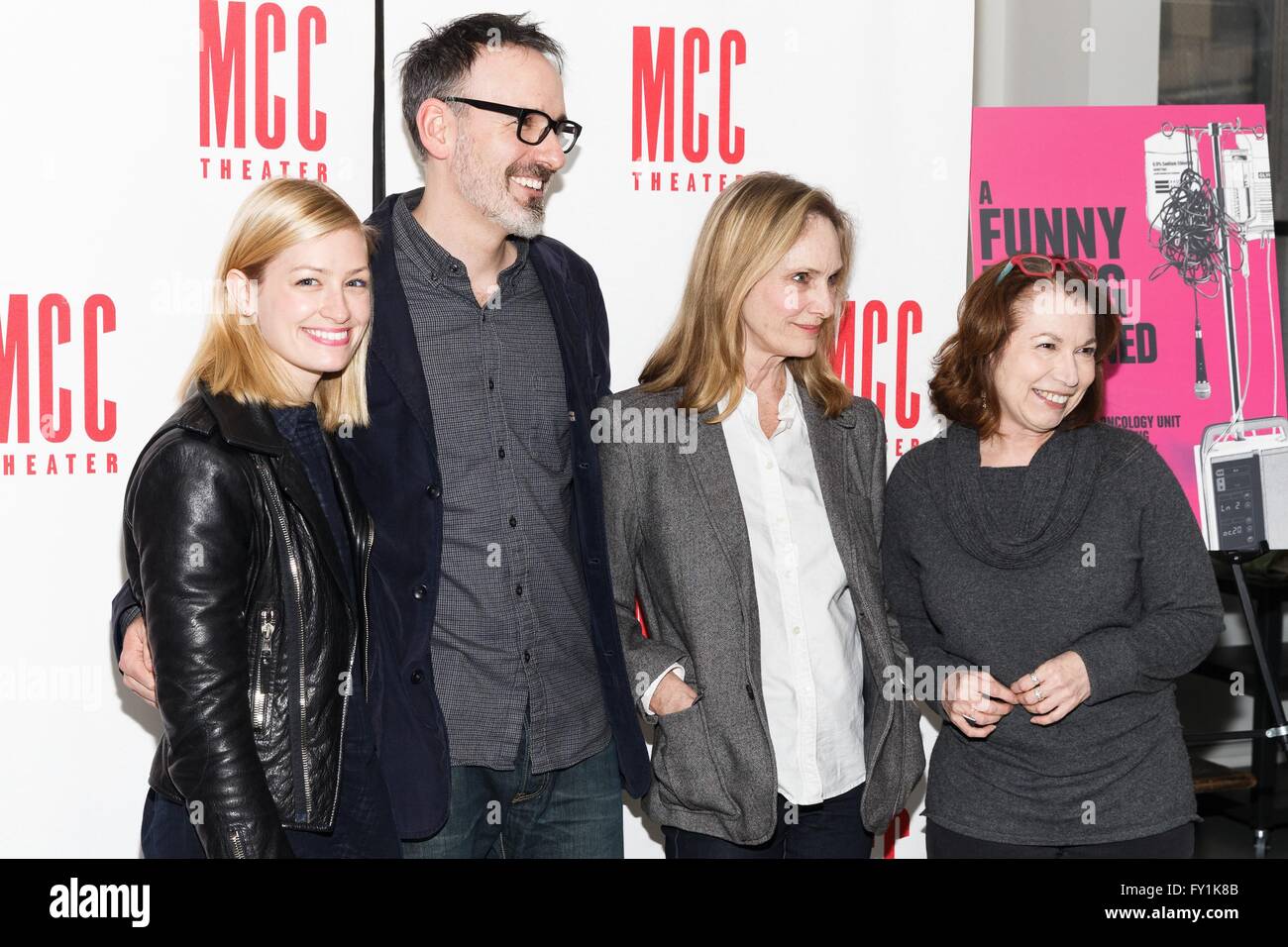 New York, NY, USA. 20th Apr, 2016. Beth Behrs, Erik Lochtefeld, Lisa Emery, Jacqueline Sydney at arrivals for MCC Theater's A Funny Thing Happened on the Way to the Gynecologic Oncology Unit at Memorial Sloan-Kettering Cancer Center of New York City, Roundabout Rehearsal Studios, New York, NY April 20, 2016. © Jason Smith/Everett Collection/Alamy Live News Stock Photo