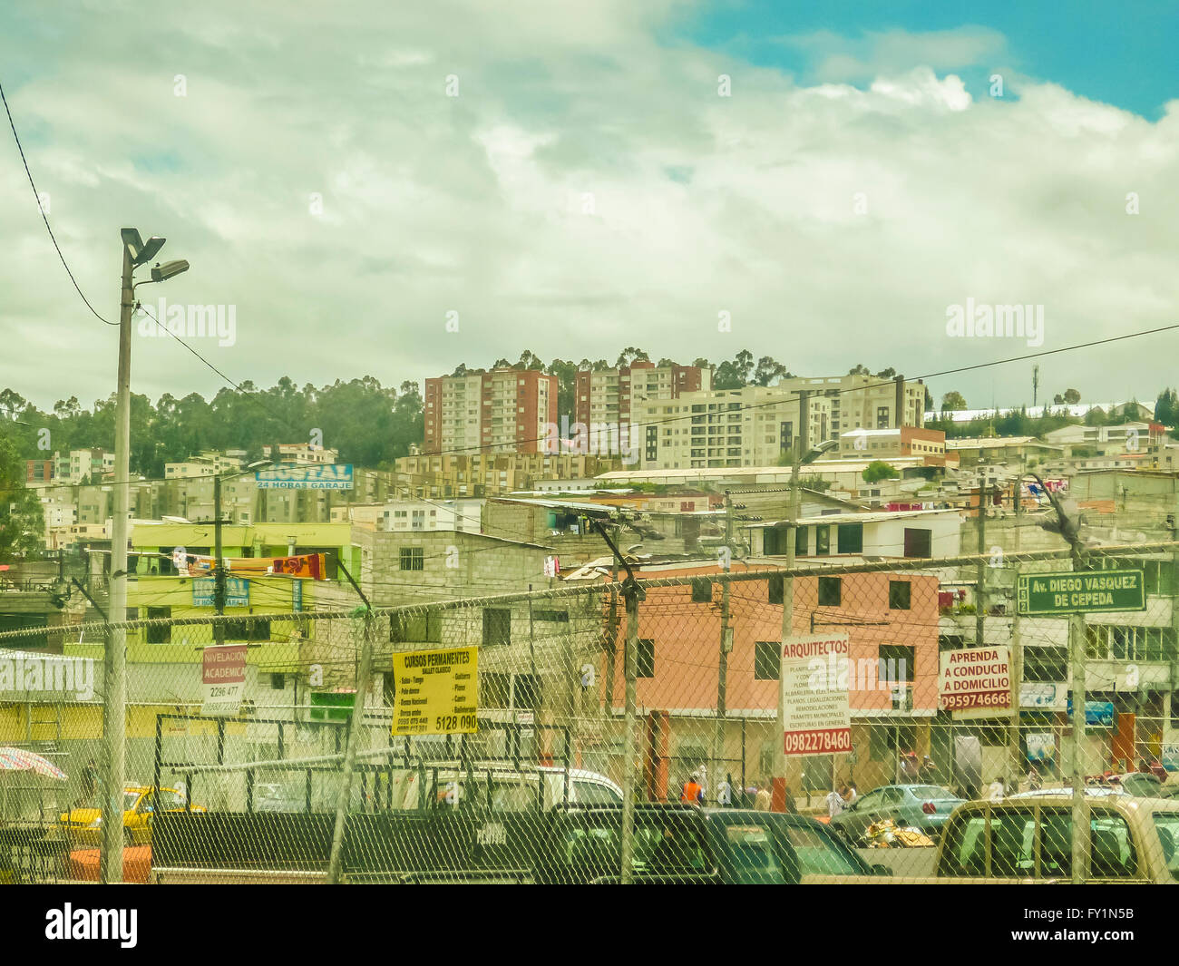 QUITO, ECUADOR, OCTOBER 2015 Cityscape view of poor houses and