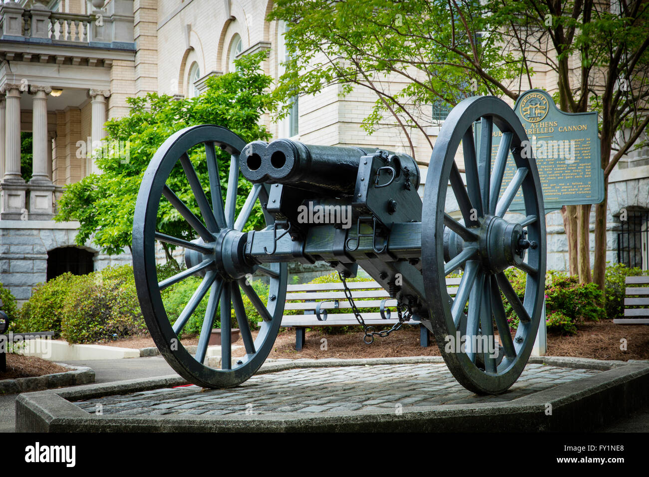Infamous double-barreled Confederate Civil War Cannon - that never worked as planned, Athens, Georgia, USA Stock Photo