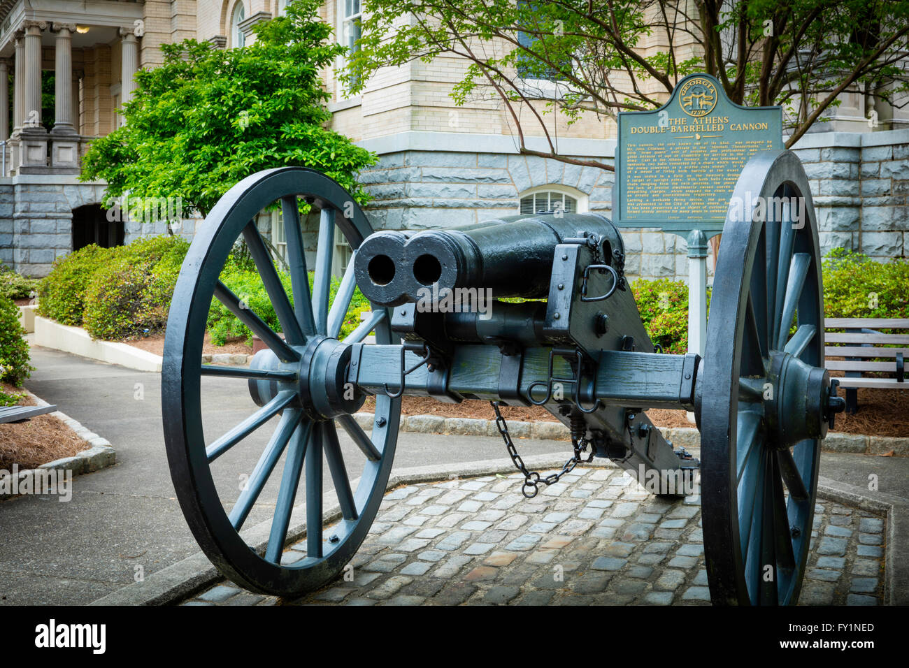Infamous double-barreled Cannon - that never worked as planned, Athens, Georgia, USA Stock Photo