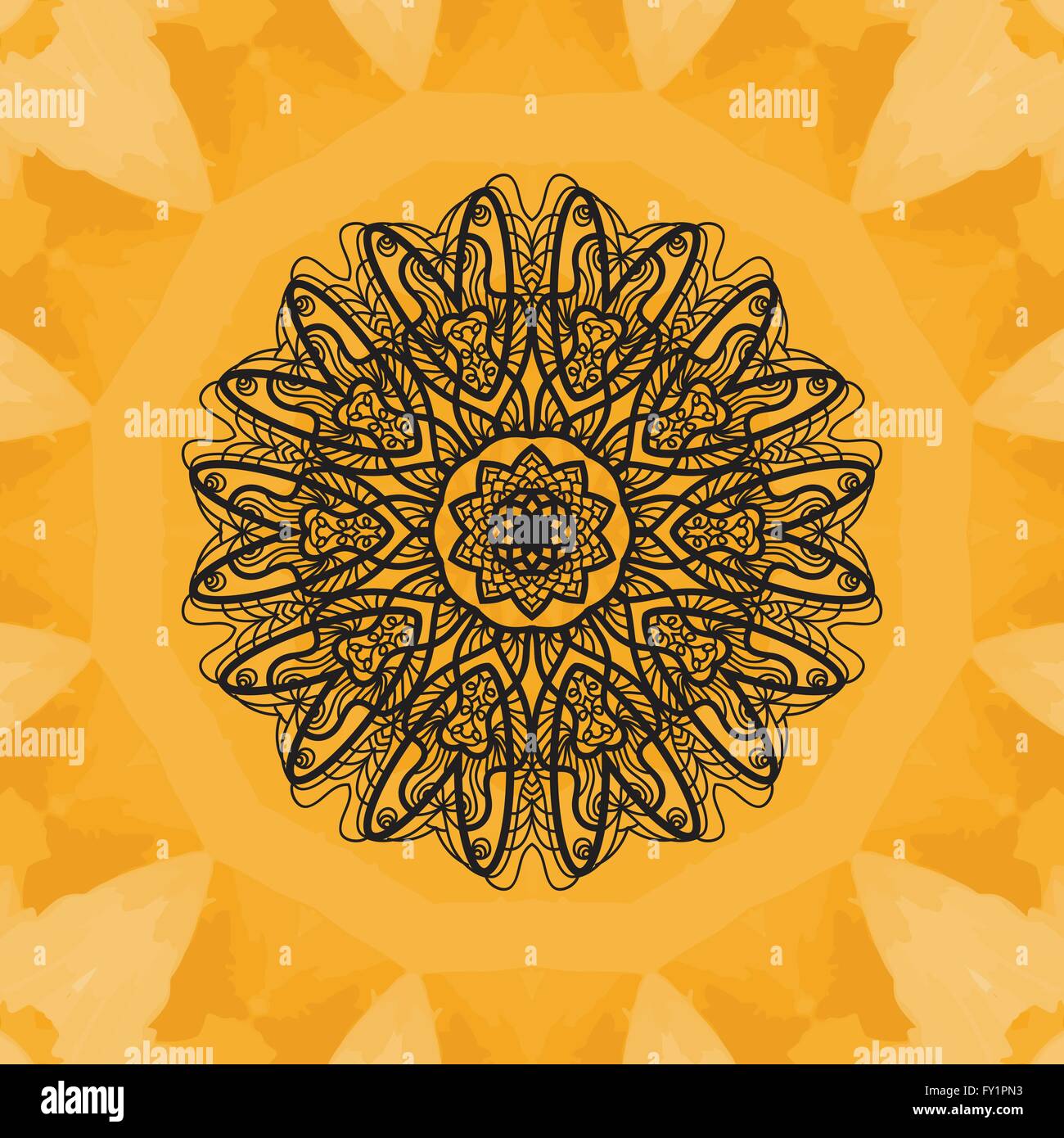 Elegant mandala-like pattern on yellow seamless watercolor texture ...