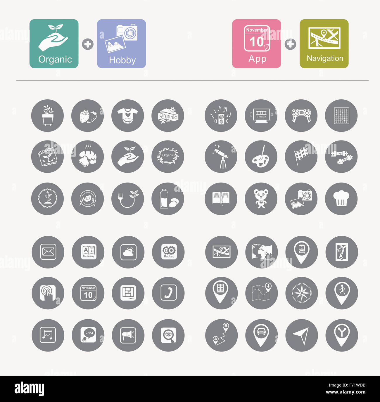 Collection of various icons Stock Photo - Alamy