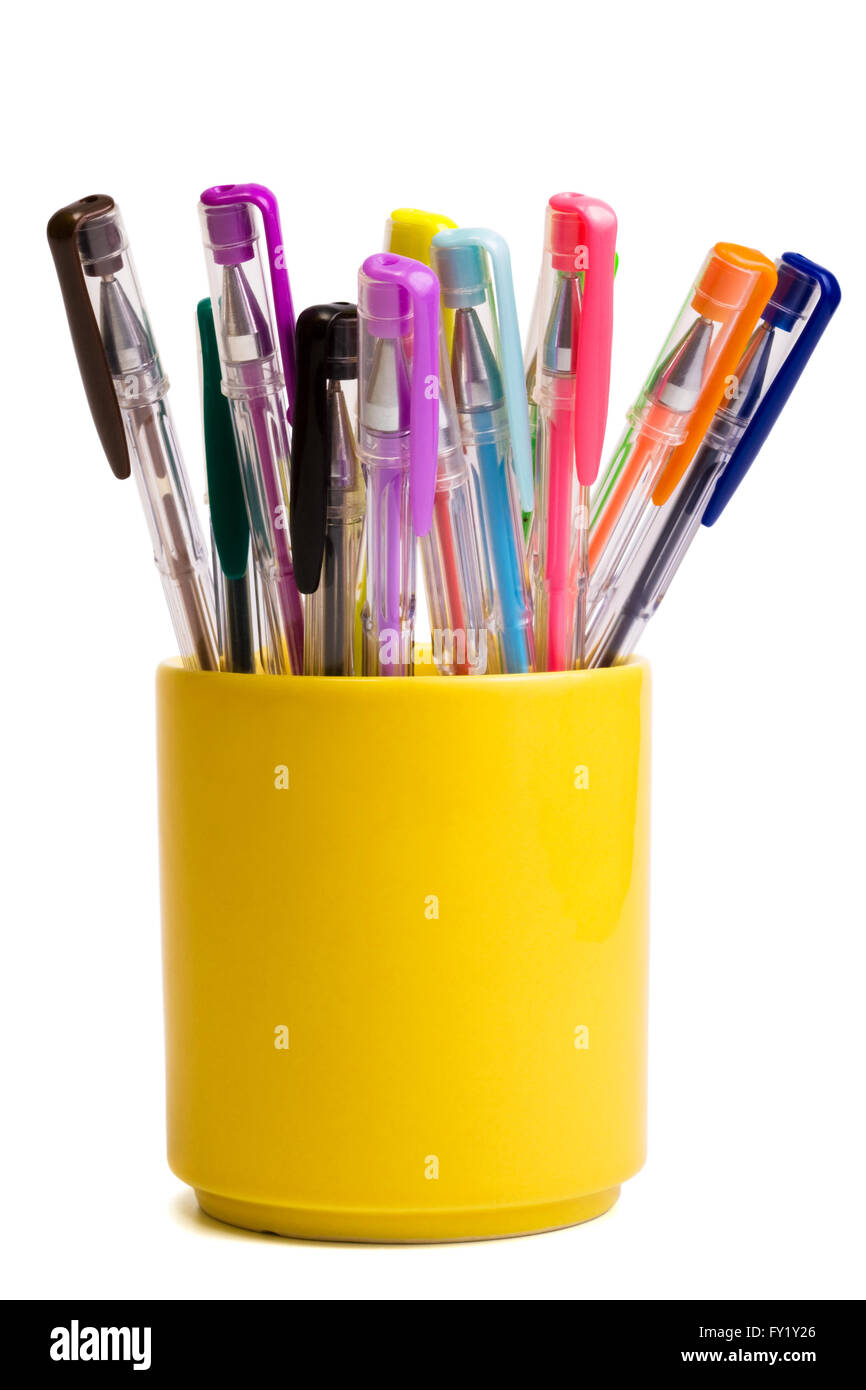 Color ballpoint pens on a white background Stock Photo - Alamy