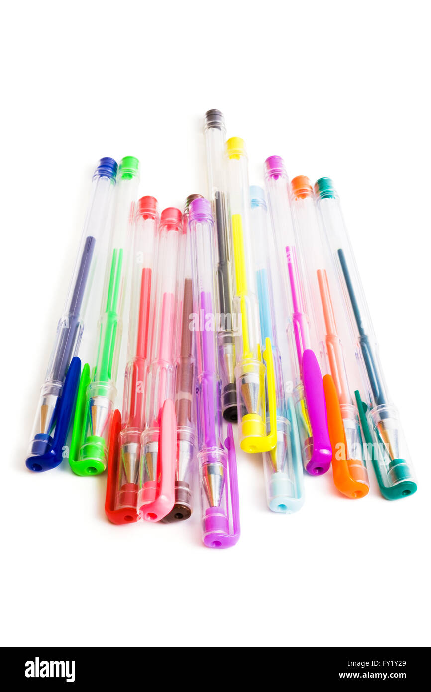 Color ballpoint pens on a white background Stock Photo - Alamy