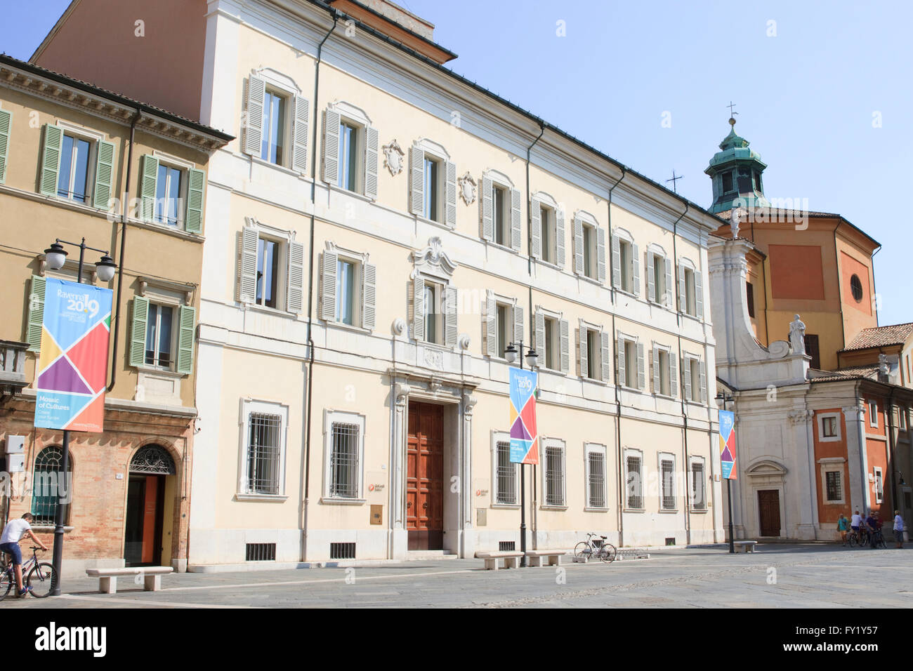 Palazzo Rasponi del Sale & Chiesa di Santa Maria del Suffragio in Piazza del Popolo, Ravenna, Emilia-Romagna, Italy. Stock Photo