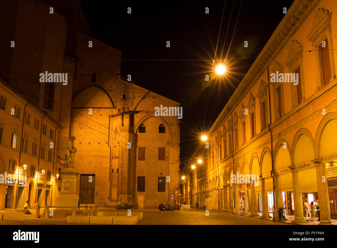 Piazza Galvani and the famous covered arcades in Bologna, Italy Stock