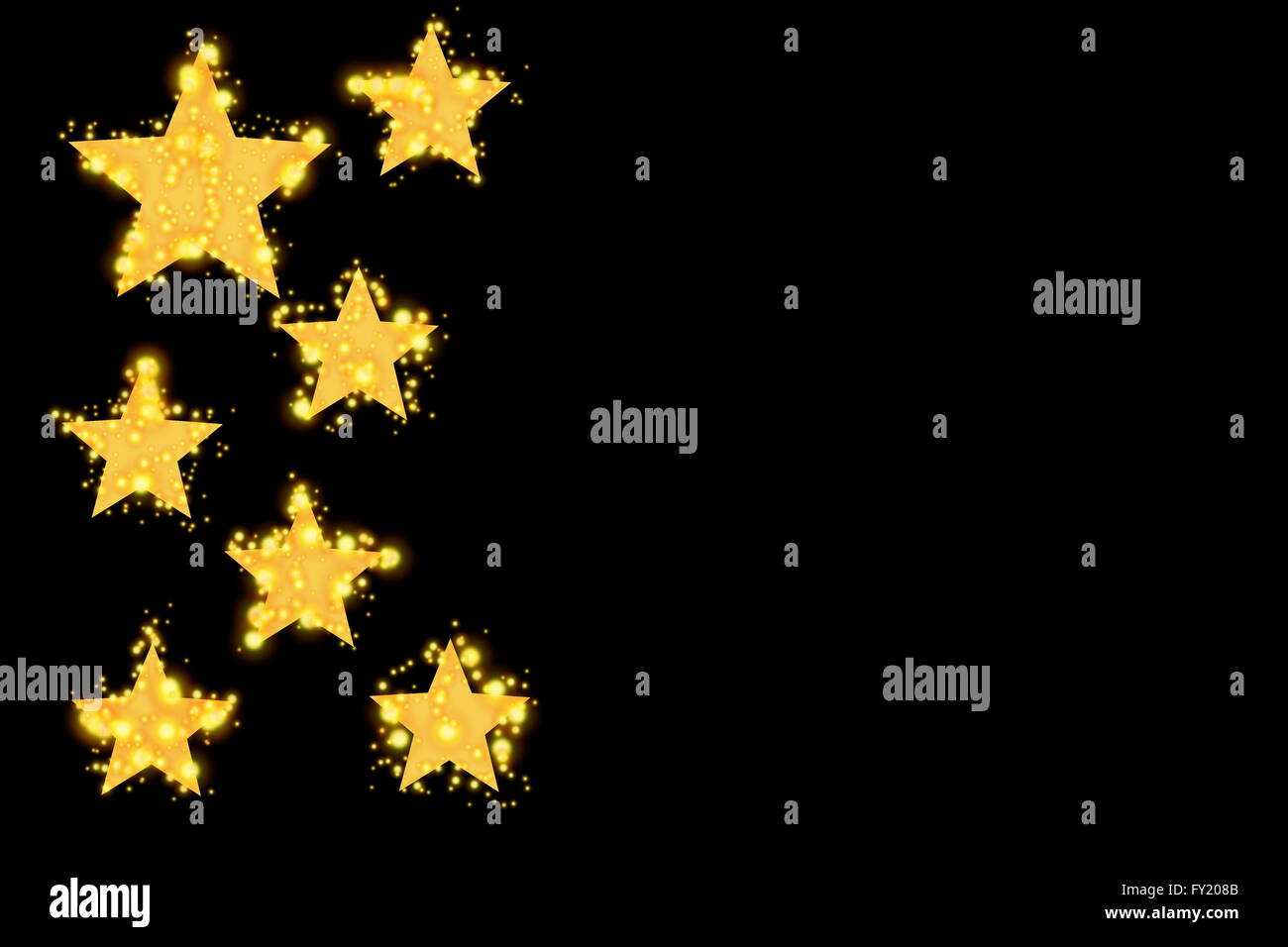 black background with seven sparkling golden stars Stock Photo