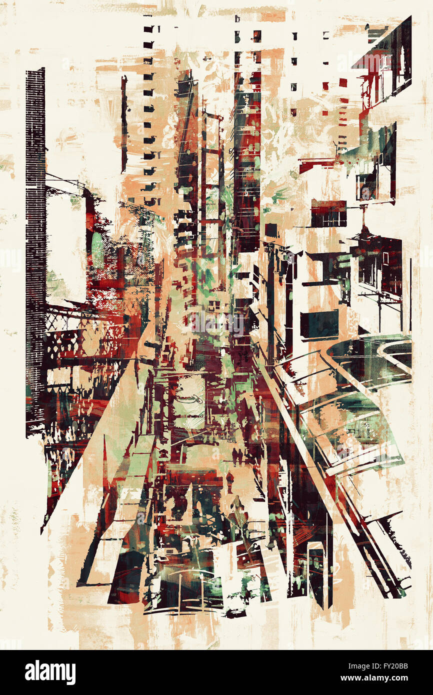 abstract art of cityscape,illustration painting Stock Photo