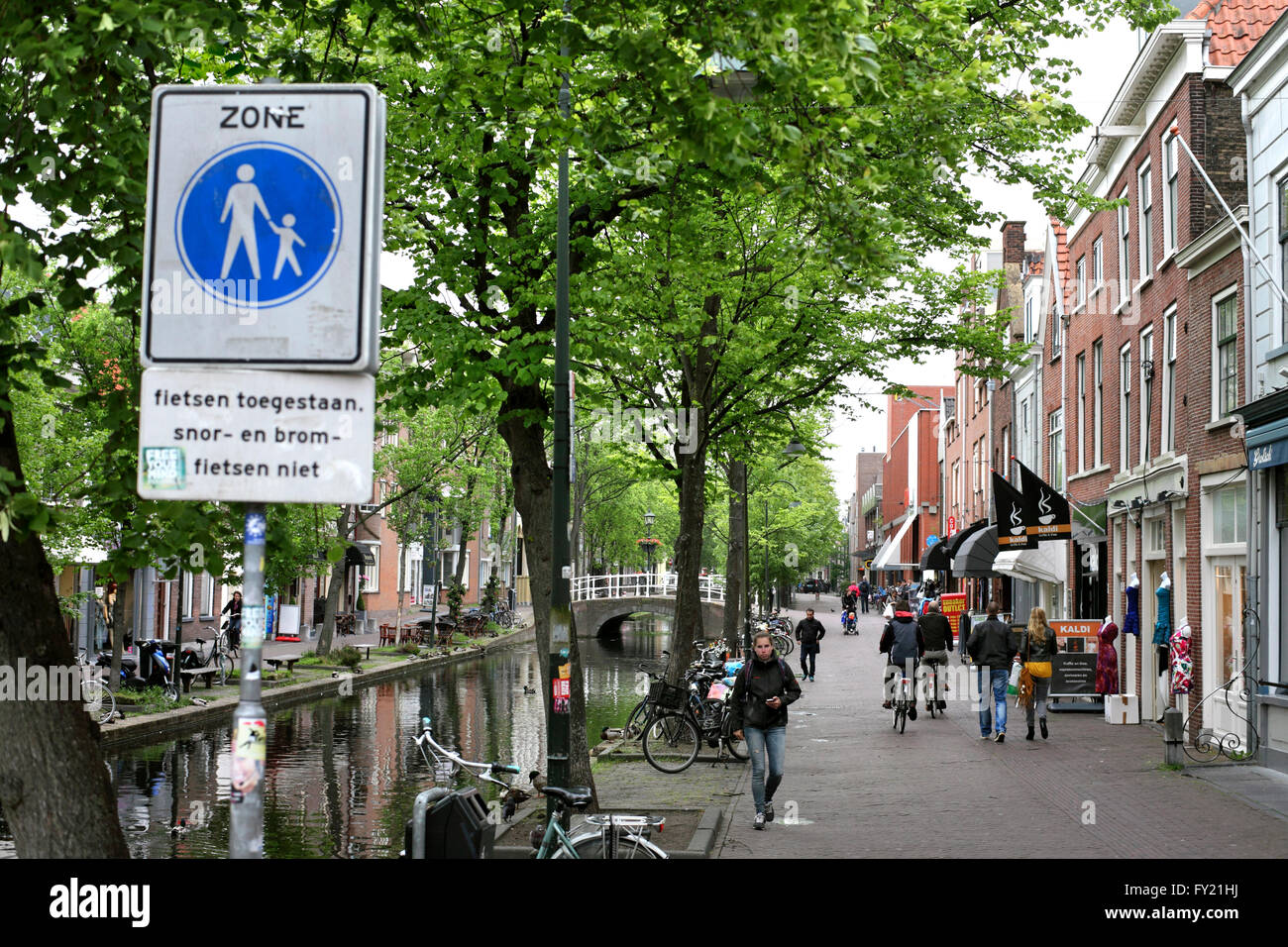 A pedestrian zone sign in Molslaan, in Delft town centre, The Netherlands Stock Photo